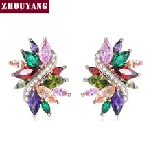 ZHOUYANG, высокое качество, ZYE525, роскошный кристалл, розовое золото, цвет, серьги-гвоздики, ювелирное изделие, австрийский кристалл