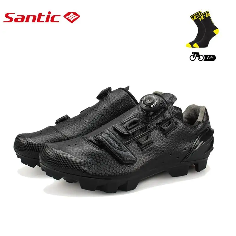 Мужская обувь Santic для велоспорта, горного велосипеда, дышащая обувь для горного велосипеда, Мужская обувь из термопластичной полиуретановой кожи с бесплатными носками - Цвет: S12025H Black