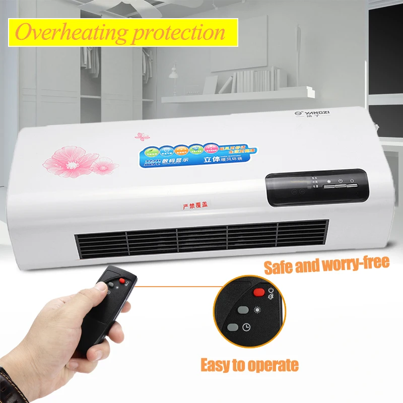 

220V 2000W Electric Heater Warm Air Fan Adjustable Wall Portable Stove Radiator Warmer for Winter Digital display Remote Control