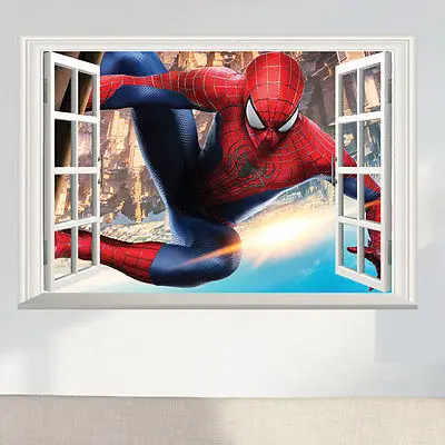 

Spider Man 3D Window View Large Wall Sticker Vinyl Decals Mural Art Home Decor Children Boys Kids room Superman Super Hero