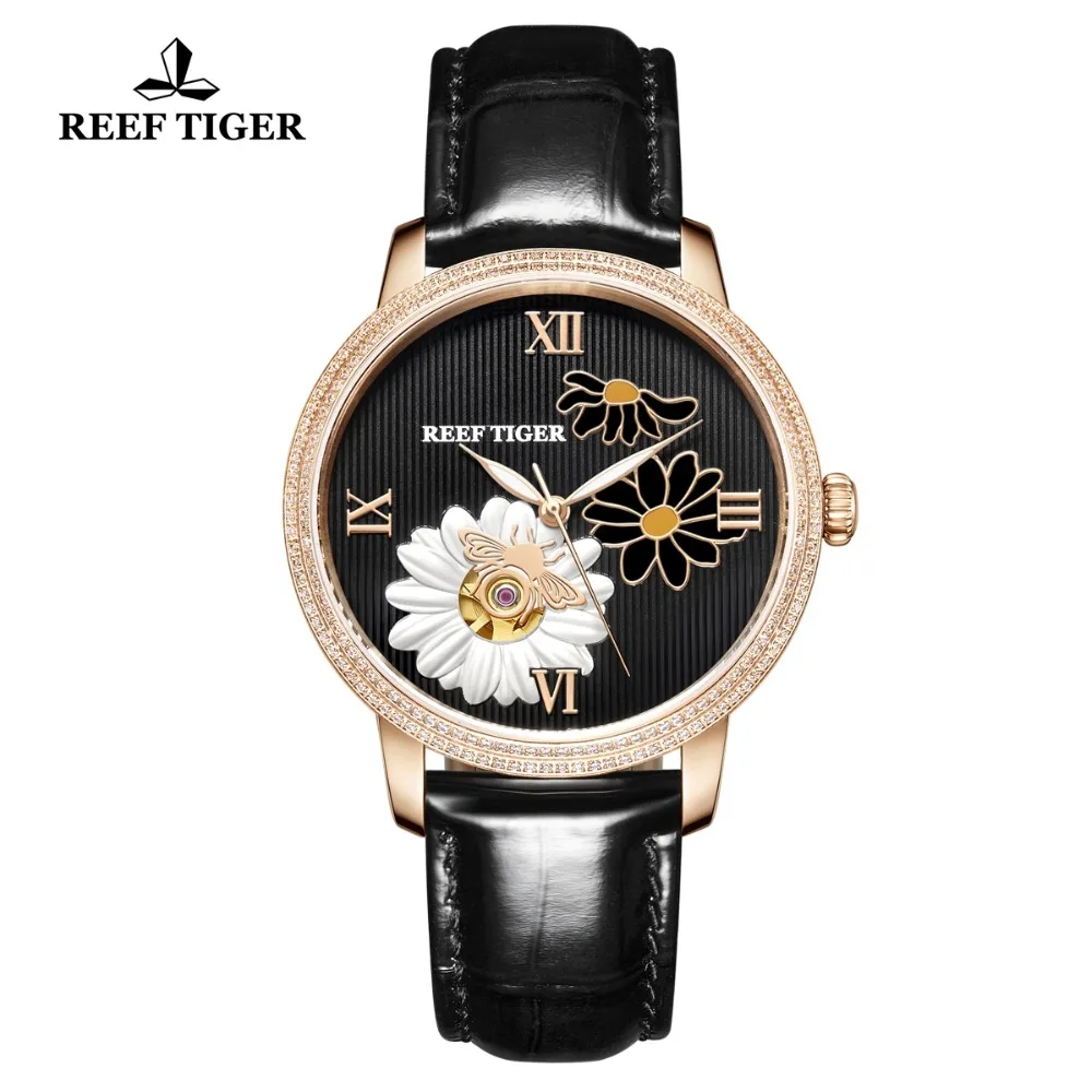 

Reef Tiger/RT Women Fashion Watch Top Brand luxury Automatic Watches Lady Genuine Leather Strap Relogio Feminino RGA1585