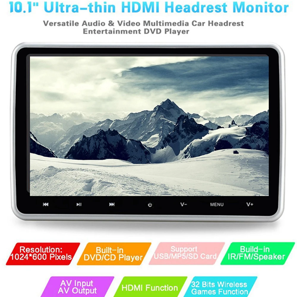 

Car Touch External Headrest Auto 10.1 Inch Digital TFT HD LCD Vehicle Car Headrest DVD Game Player with HDMI Input Port Display