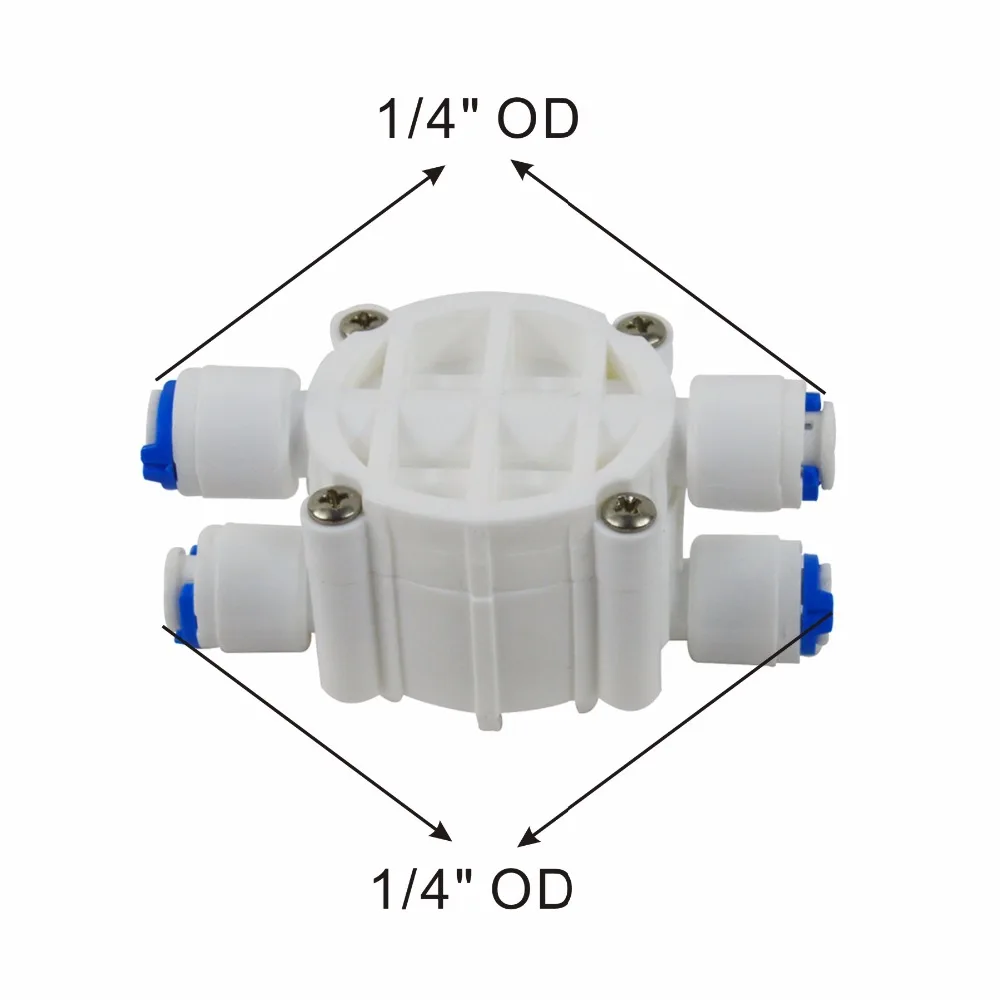 Четырехходовой адаптер 1/" OD Автоматический запорный клапан для водяных фильтров и обратного осмоса RO-2 шт. в упаковке