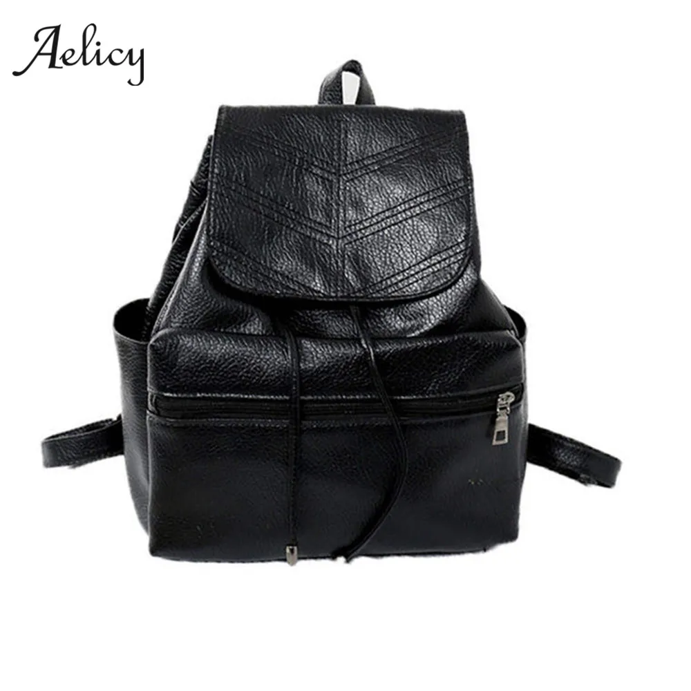 

Aelicy New Women Backpack Vintage Leather Backpacks Drawstring Black Rucksack Brand Shoulder Bags For Teenage Girls School Bag