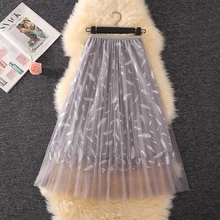 Новая весенняя юбка с принтом перьев модная юбка в форме ампир длинная Плиссированная Офисная Женская юбка летняя пляжная юбка
