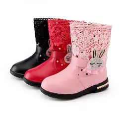 Новая зимняя детская обувь для маленьких девочек обувь искусственная кожа зимние сапоги зимние теплые slippoof и водонепроницаемая обувь 1065