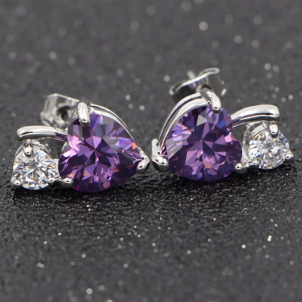 

HeeZen Romantic Plated Silver Stud Earrings with Purple Crystal Cubic Zirconia Stones Earring for Women Fashion Jewelry Earing