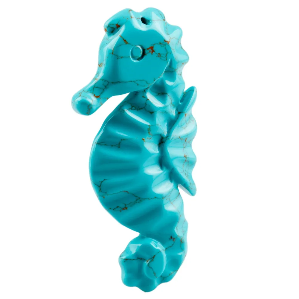 

SUNYIK Blue Howlite Stone Veins Animal Sea Horse Seahorse Charms Pendant Bead
