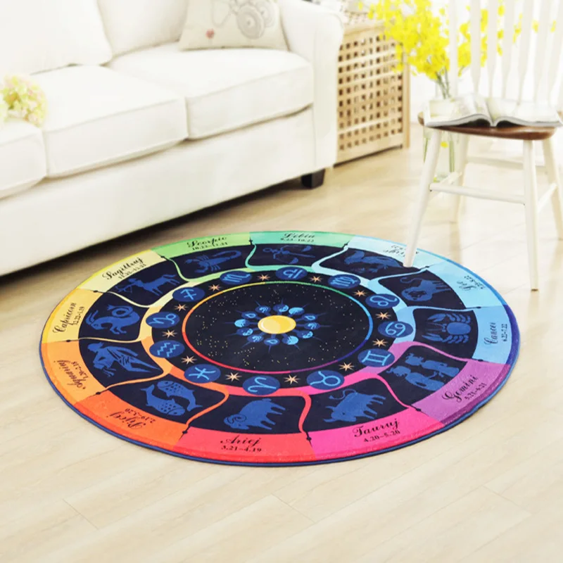 

Fashion Round Rug for Bedroom Retro Round Carpet The Signs of the Zodiac Printed Floor Mat for Sofa Computer Chair Floor Pad Rug