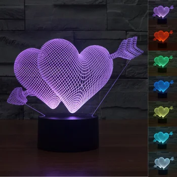 

3D Illusion Cupid's Arrow Love Heart LED Table Night Light USB Operated Romantic White Day Valentine's Day Lover Couple Gifts