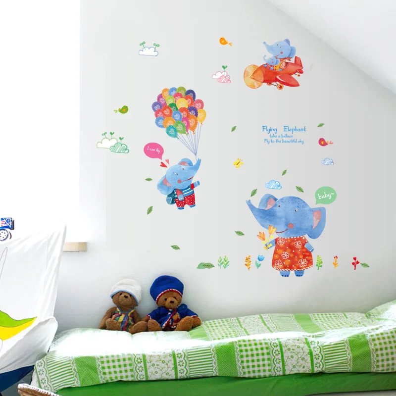 Us 3 1 53 Off Kartun Lucu Gajah Balon Cinta Hati Stiker Dinding Wallpaper Dekorasi Kamar Anak Anak Kamar Tidur Unik Mural Keluarga Rumah