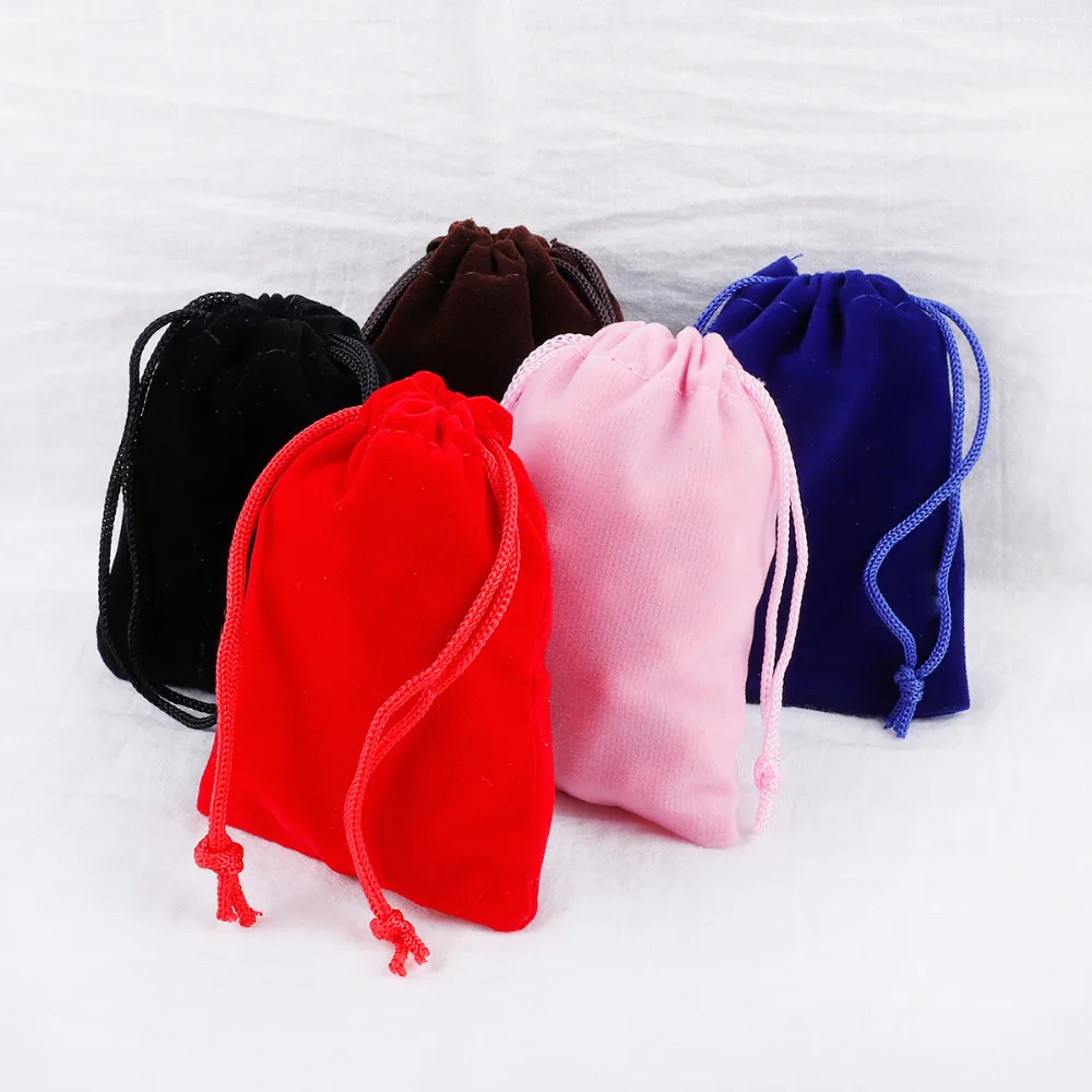 

10Pcs/lot 5*7cm 7*9cm 9*12cm 10*15cm Velvet bag Jewelry Packing Velvet Drawstring Pouches Wedding party Gift Bags mix colors