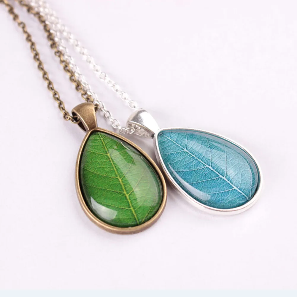 Beautiful Leaves Glass Necklace Water Drop Pendent European And American Popular Personality Jewelry For Couple | Ожерелья и
