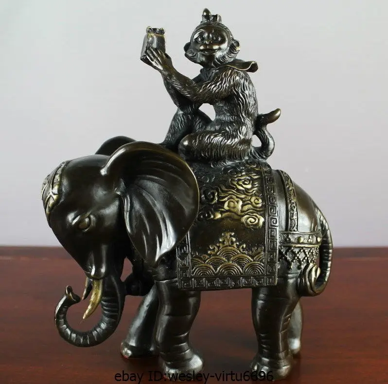 

chinese Folk Feng Shui copper bronze lucky Monkey Ride elephant statue