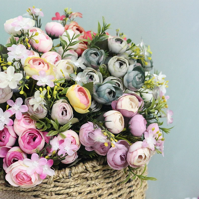 JAROWN Artificial Camellia Flowers 5Branch Simulation Silk Tea Rose Bouquet For Home Party Decor Wedding Decoration (9)