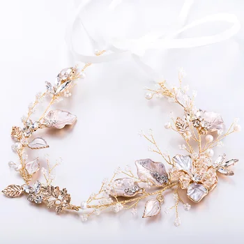 

Jonnafe Golden Leaf Women Headpiece Floral Bridal Headband Hand wired Wedding Tiara Hair Crown Hair Accessories