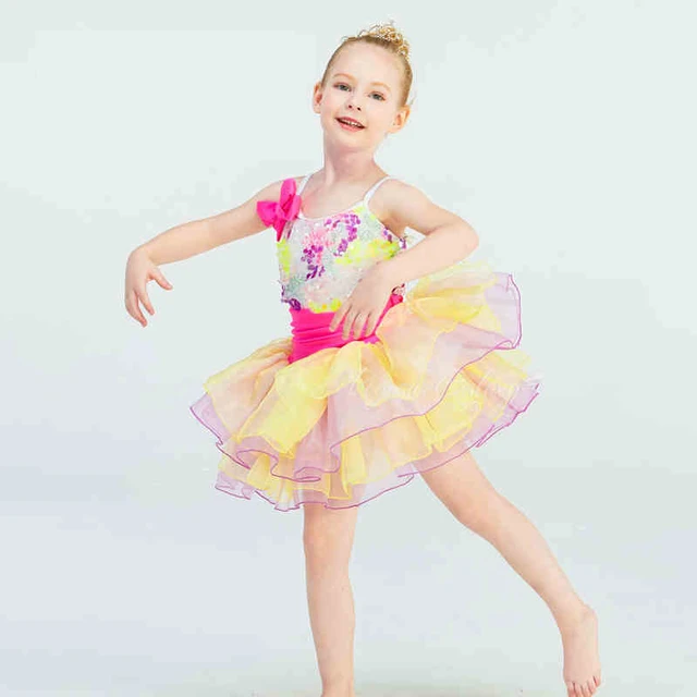 Yellow Stage Show Dance Wear Children Summer Ballet Dance Clothes Girls