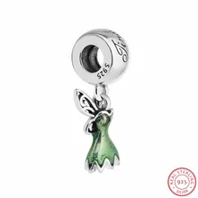 925 стерлингового серебра Desney Tinker колокольчик платье элегантные крылья кулон бусины DIY Fit PANDORA Подвески для женщин ювелирных изделий FL536