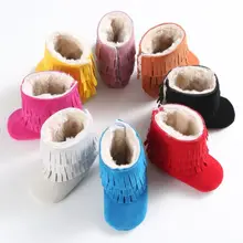 Яркие зимние мягкие ботинки для новорожденных мальчиков и девочек, детская обувь с бахромой, Нескользящие очень теплые ботинки