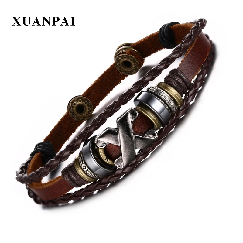 

XUANPAI Punk X Shaped Charm Bracelets for Men Vintage Wristband Leather Bracelet Multi-layer Turkish Jewelry 8.8"