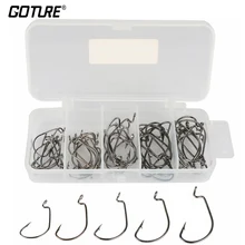 Goture 50 шт./кор. рыболовный крючок офсетный крючок под червя Морской рыболовный крючок 2#1#1/0#2/0#3/0# рыболовные аксессуары с коробкой для рыболовных снастей