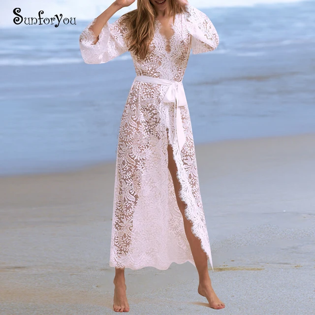Us 1553 40 Offnew Lace Beach Cover Up Robe De Plage Sarong Cover Up Beach Woman Kaftan Bikini Cover Up White Beach Dress Tunic For Beach In