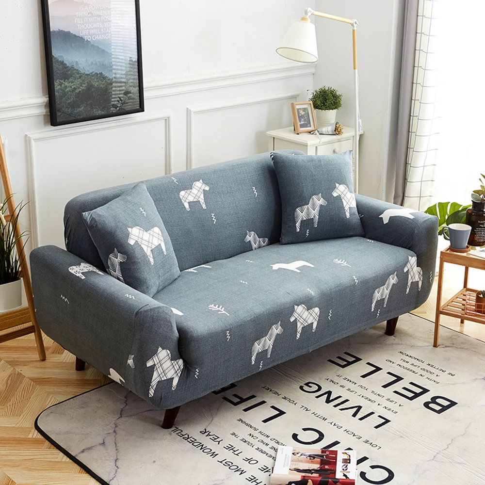 Dark Green Pastoral Leaves Print Sofa Covers Slipcover Stretch Elastic Spandex/Polyester Chair Loveseat L Shape Sectional