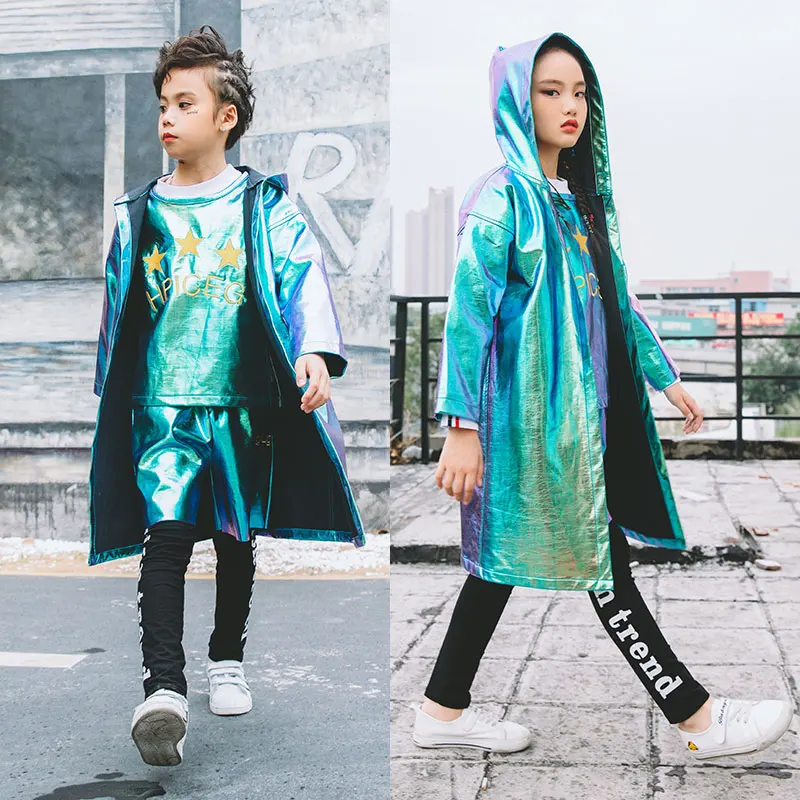 

New Jazz Child Dance Costume Street Set Hiphop Clothes Leather Performance Clothing For Boys Girls Dance Stage Outfits DWY936
