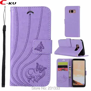 

C-ku For Samsung Galaxy S8 PLUS S9 S7 EDGE S6 NOTE 8 Strap Butterfly Wallet Leather Pouch Case Stand ID Card Skin Luxury 100pcs
