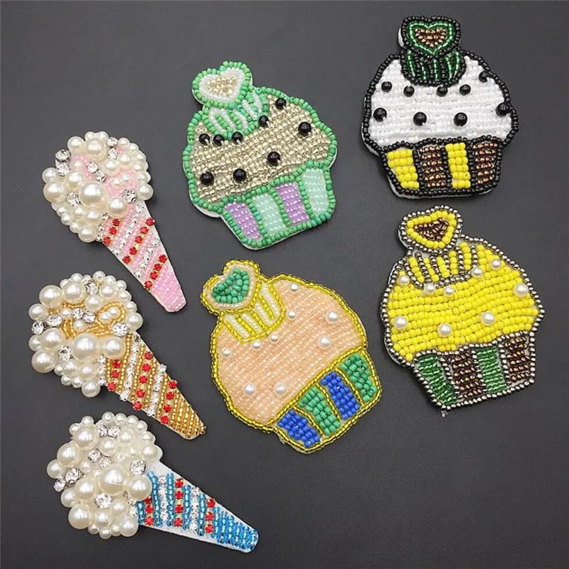 

1 Piece Beaded Ice Cream Rhinestone cloth Patch DIY Applique Sewing Patch for Purse Bag Clothes Stickers Iron On Patch