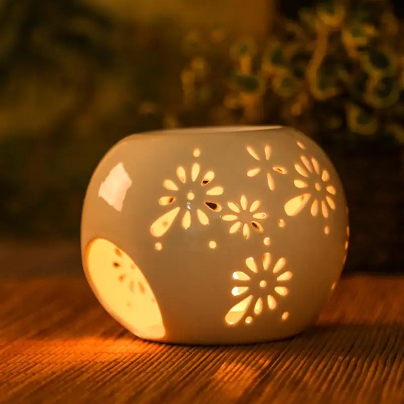 

Multifunctional Ceramic Aromatherapy Night Light Incense Burner Essential Oil Lamp Tea Fragrance Solid Wax Container(White)