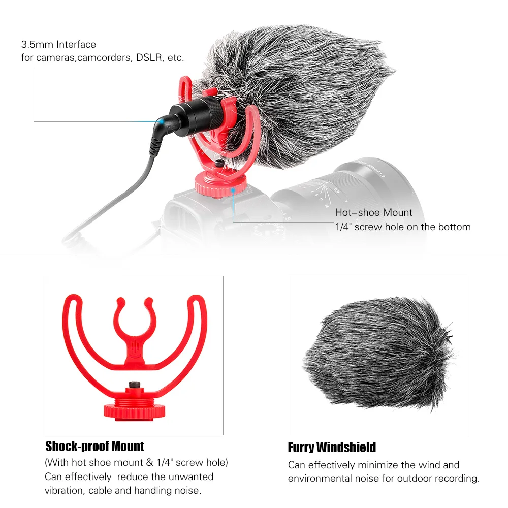 Универсальный мини-микрофон Cardio-id с микрофоном для камеры с креплением на горячий башмак 3,5 мм TRS соединитель TRRS меховой лобовое стекло для Canon
