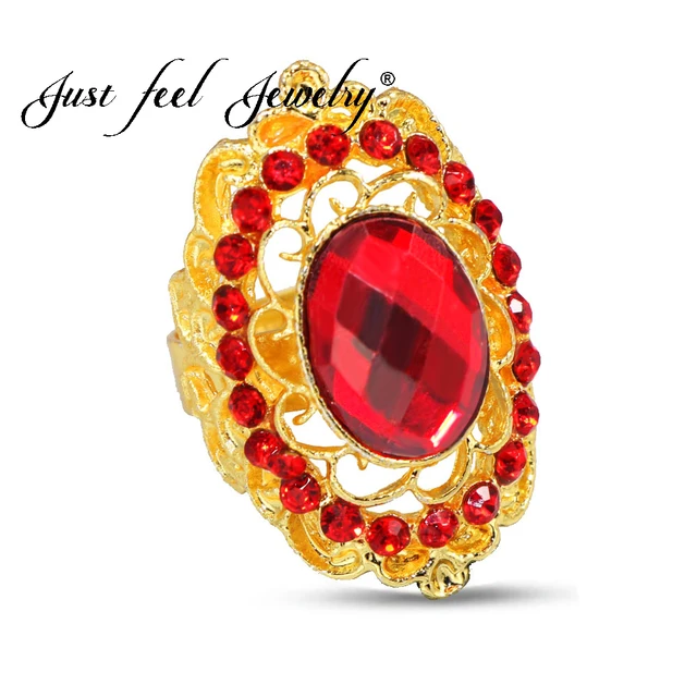 JUST FEEL Luxury Gold Color Finger Rings for Woman Crystal Flower Rhinestones Pa JUST FEEL Luxury Gold Color Finger Rings for Woman Crystal Flower Rhinestones Pa