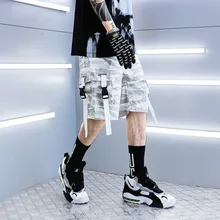 Мужская сумка с карманами, лоскутные камуфляжные штаны-карго в стиле хип-хоп, повседневные мужские шорты в стиле панк, камуфляжные короткие штаны