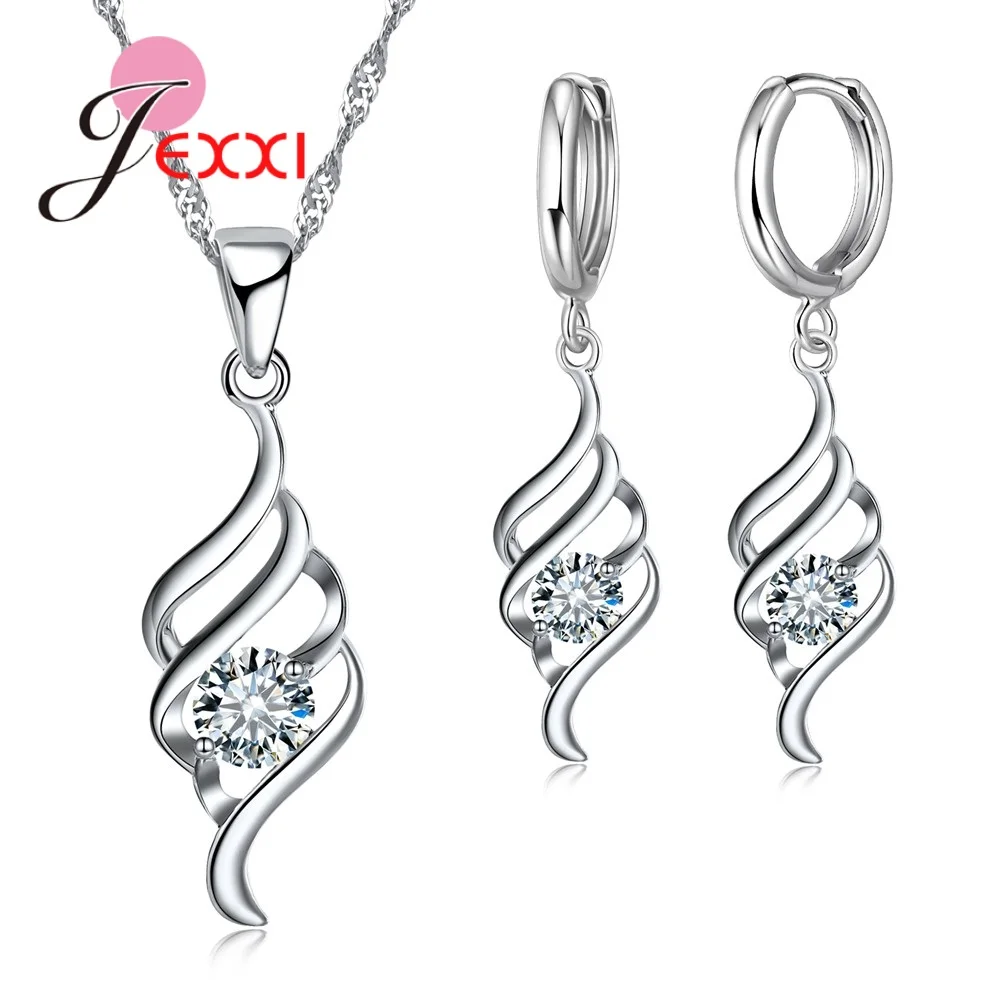 

JEXXI Elegant AAA Crystal Wedding Engagement Gift Set 925 silver With Clear Cubic Zircon Pendant Necklace Earrings Jewelry