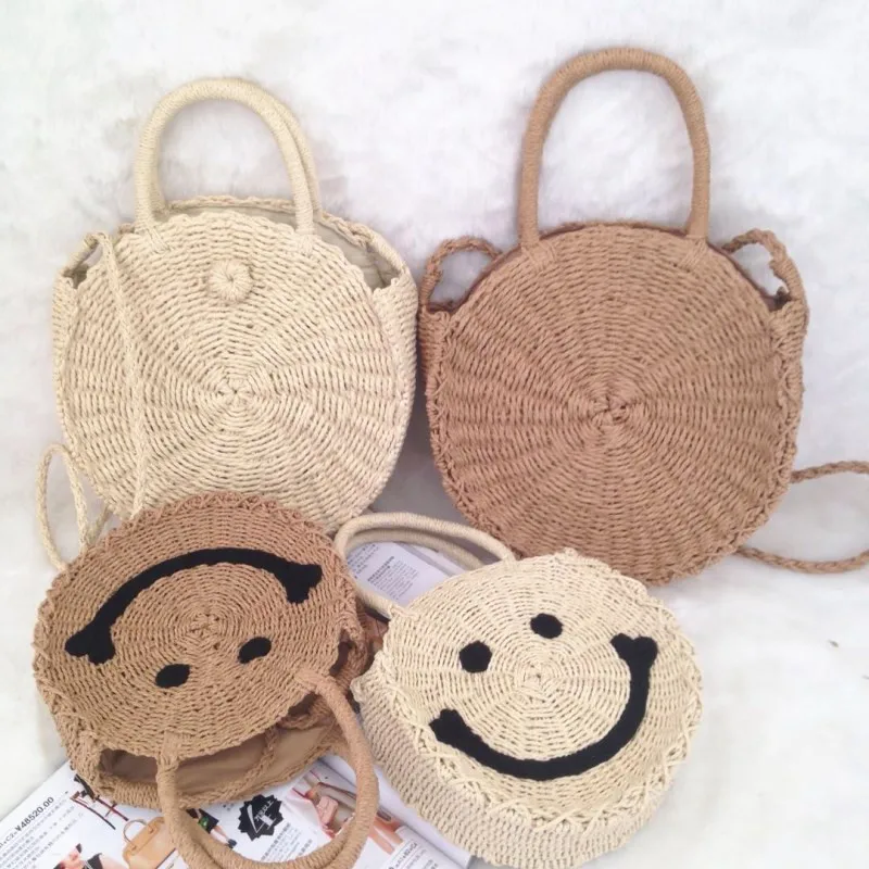 

Handmade Bohemian Beach Bali Bags Summer Vacation Rattan Wicker Bag Woven Women Shoulder Circular Bags for storage GPD8575