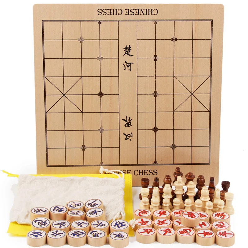 yeacher 2 em 1 jogo de tabuleiro de madeira xadrez chinês para família,  crianças e adultos