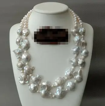 

2 strands natural White Flower Keshi Cultured pearl statement Necklace