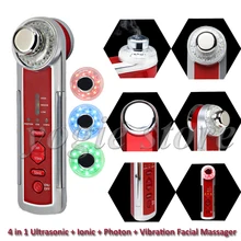 4in1 Ultrasonic+Galvanic+Photon+Vibration Facial Massager Sonic Face Cleaning LED Beauty Skin Care Body Massage Ionic Ultrasound
