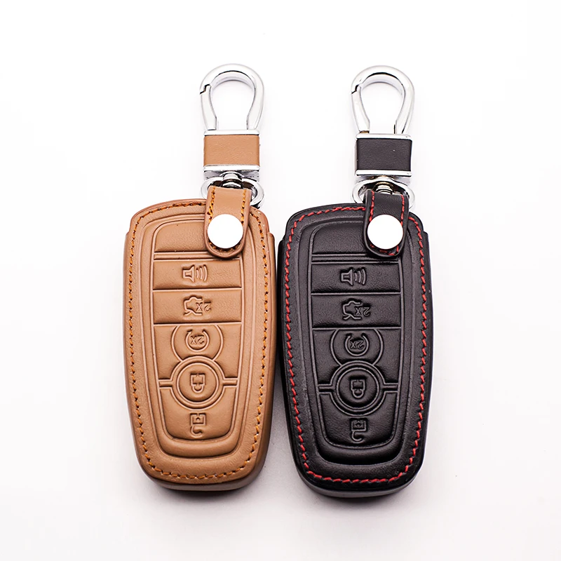 

Fashion Men Genuine Leather Key Chain Ring Case Cover Holder fob shell For ford Explorer Taurus Escape Mustang Flex 5 buttons