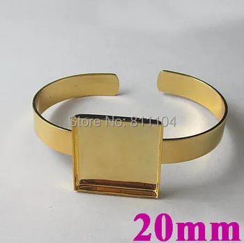 

20x20mm New Golden tone Plated Brass Blank Square Deep Wall Bezel Tray Glass Cabochon Bases Bracelet Bangle Settings Wholesale