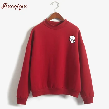 

2018 Autumn Winter Harajuku Kawaii Cartoon Print Hoodies Sweatshirt Girls Women Long Sleeve Turtleneck Fleece Moletom Pullover
