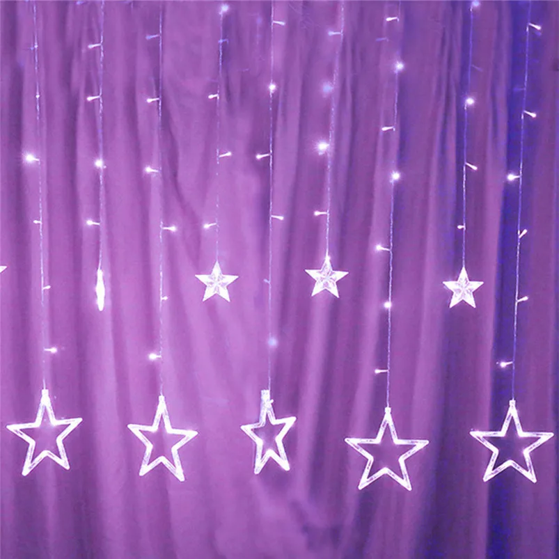 LED Stars Hanging Curtain Lights String 5 Big 4 Small Home Party Home Garden Light Decor EU plug Lamparas 40JUN288