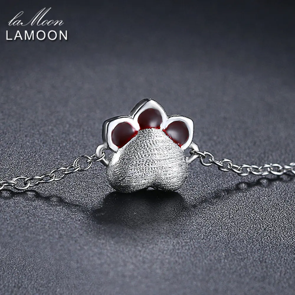LAMOON S925 Charm Bracelet For Girl Lovely Cats Paw 100% Real 925 Sterling Silver Fine Jewelry LMHY003