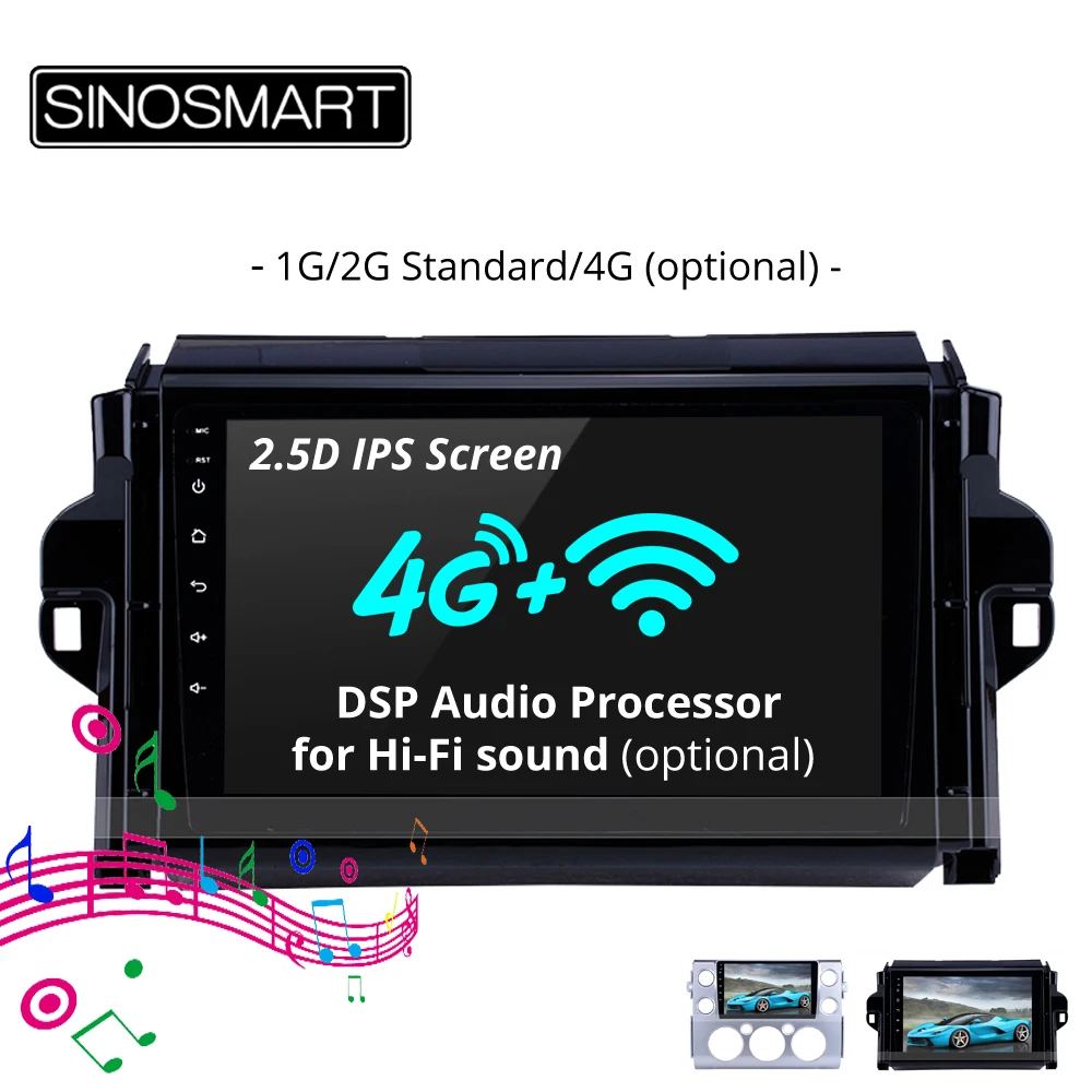 

SINOSMART 2.5D IPS 1G/2G Car Audio GPS Navigation Player for Toyota Fortuner/FJ CRUISER 32EQ DSP, 4G SIM Card Slot Optional