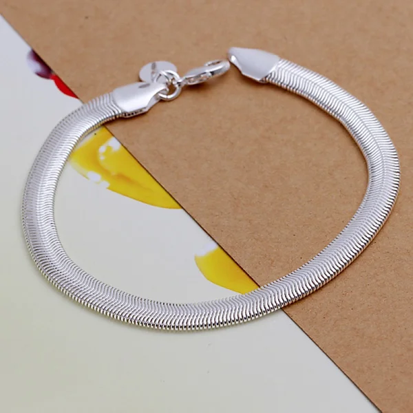 popular product Women Mens Silver color Jewelry fashion Flat snake 6MM chain Bracelets factory price free shipping H164