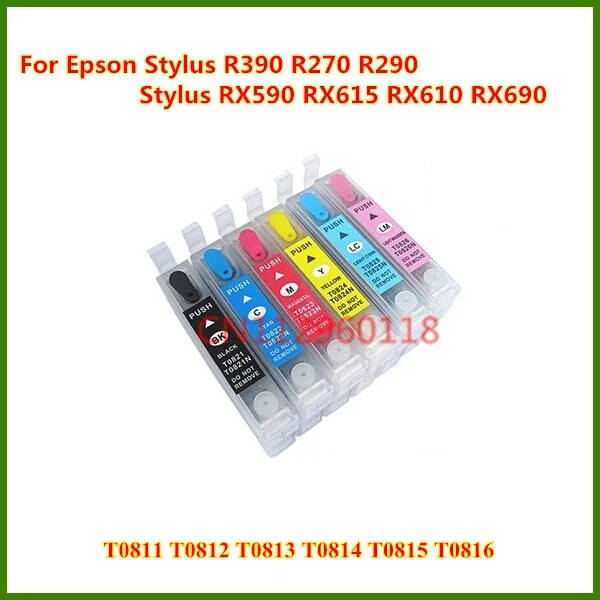 T0811-T0816 многоразового картридж для Epson Stylus Photo 1410 R270 R290 R295 R390 RX590 RX615 RX610 RX690 принтер с чипом