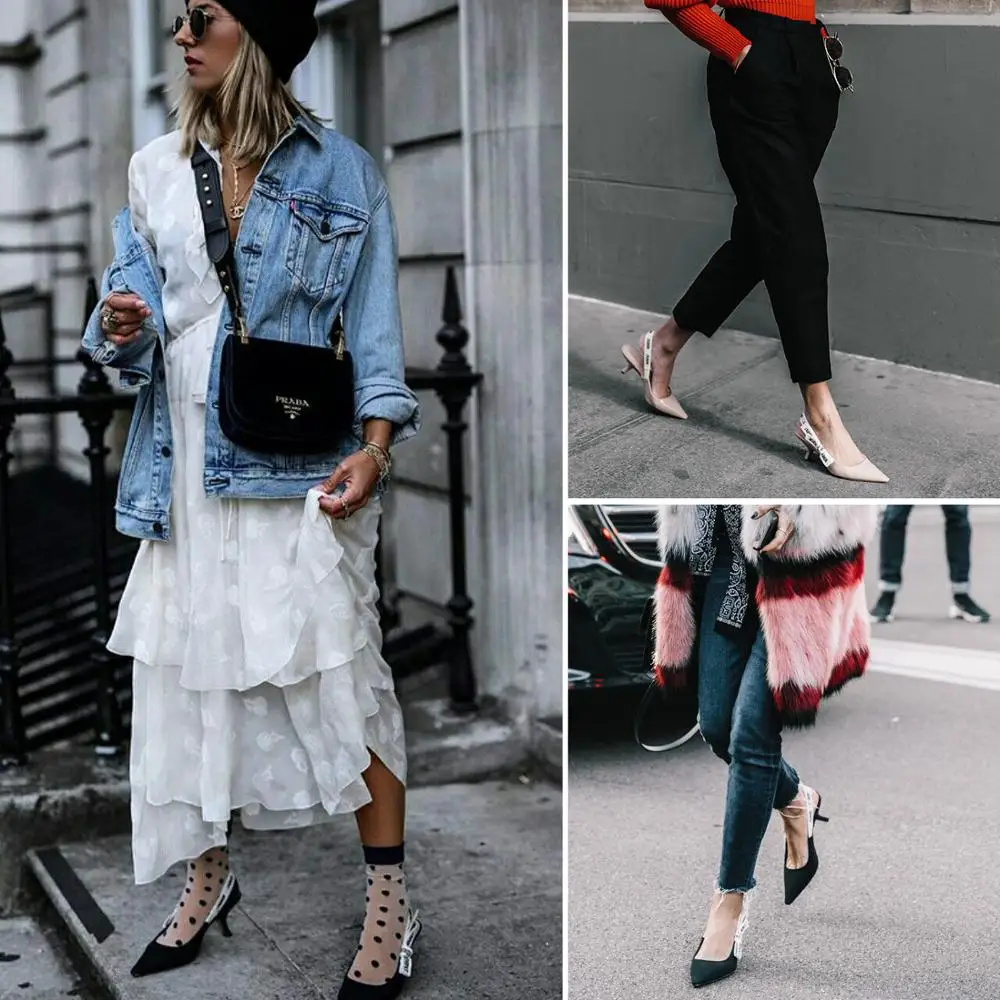 

Luxury Brand Designer Kitten Heels Women Sandals Slingbacks Pumps 2019 Summer Pointed Toe Women Shoes Patent Leather Shoes Woman