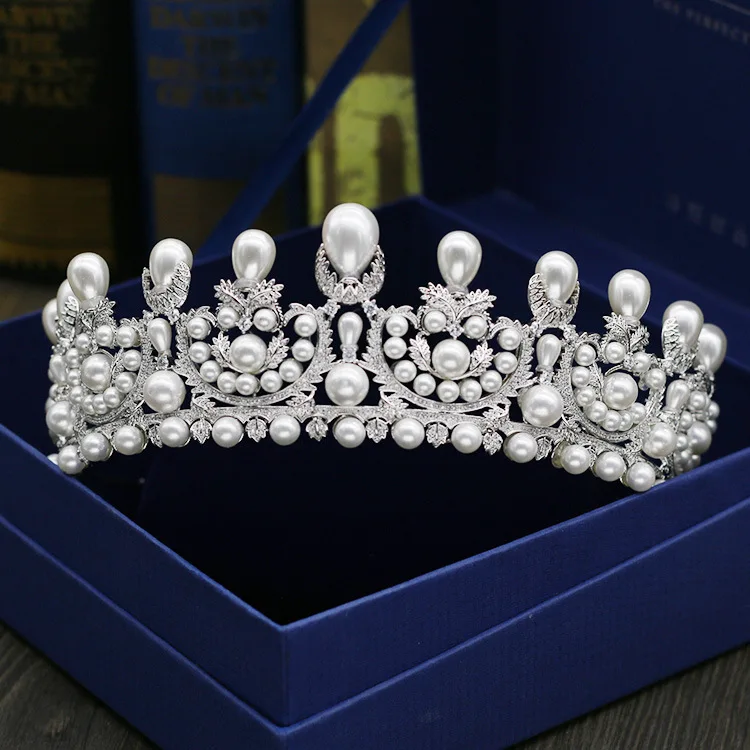 MANWIIHigh - grade micro - pearl crown full zircon wedding headdress bride hair ornaments dress accessoriesHL1657