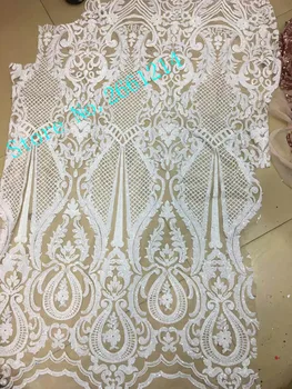 

New design lace fabric white color african lace fabric with sequin high quality sequin fabric for evening dress BZL-32651
